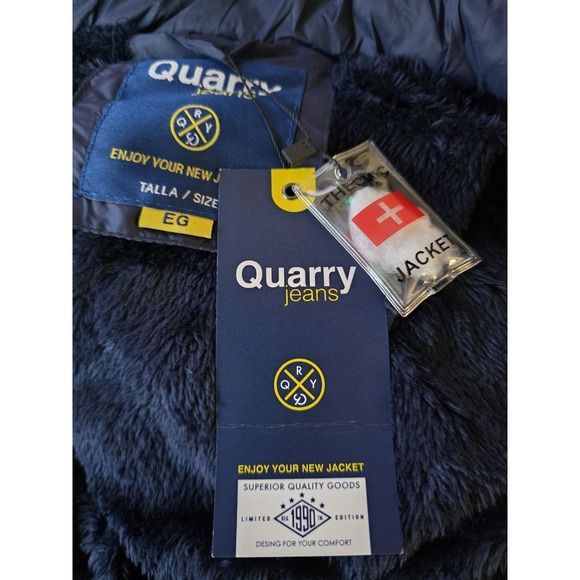 Quarry Jeans Thermic Jacket Men's XL EG Navy Puffer Faux Fur Lined Winter NWT - Picture 11 of 13